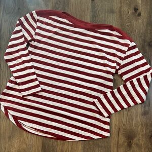 Loft Women’s Striped Burgundy and White Women's Long Sleeve Top L
